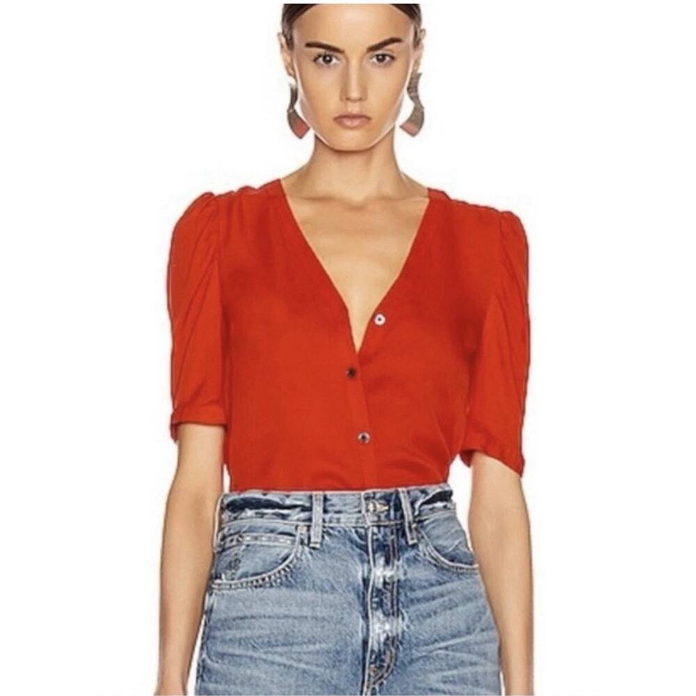 Veronica Beard Garland Silk Blouse in Poppy Color Size 2